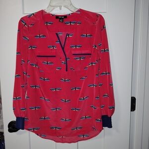 Style & Co. Vibrant Pink Blouse with Navy Accents